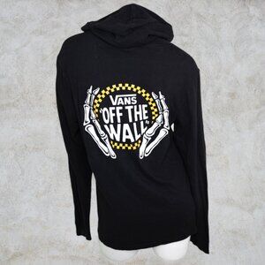 Vans Off The Wall Long Sleeve Hooded Black T-Shirt with Skeleton Hands